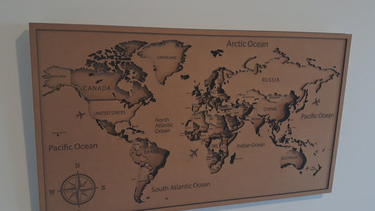 3D World Map, 8 Layers, Laser Cut Wall Art